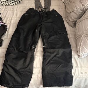 Kids Black Insulated Snow Pants with Suspenders